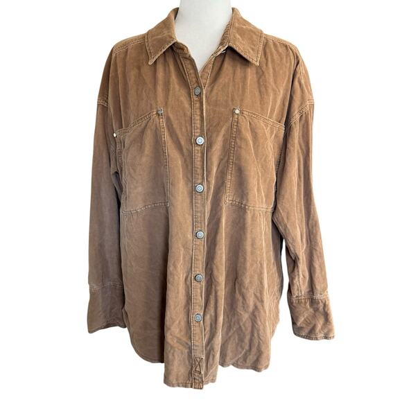 WE THE FREE FP FREE PEOPLE BABY CORD BUTTON DOWN SHIRT WOMENS S SMALL SHACKET - Picture 1 of 11